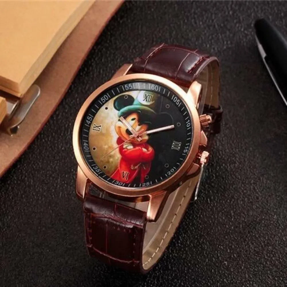 Mickey Watch Faux Leather Band Brown Gift Box